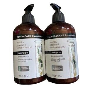 APOTHECARE ESSENTIALS Shampoo Vanilla Argan Oil Sweet Almond Dry Hair 12oz X2
